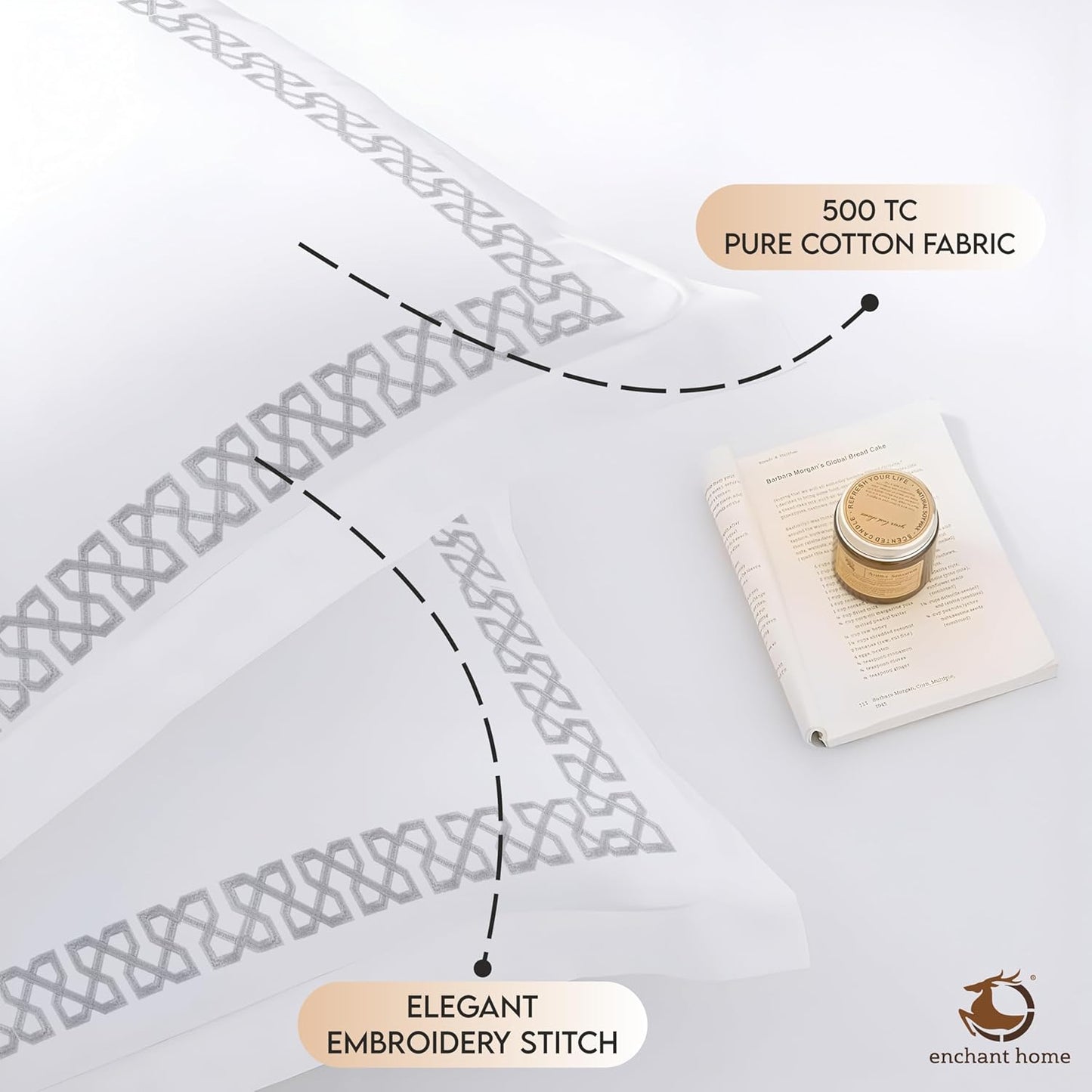 Pure Cotton 500 TC Premium Pillow Cover Set - Silver Loops