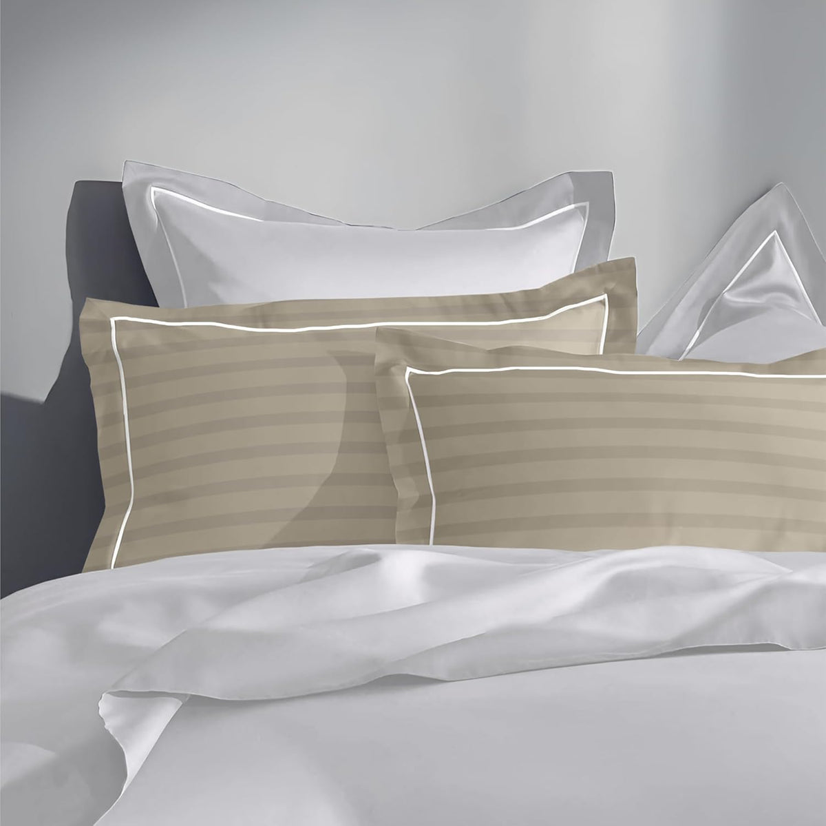 Pure Cotton 300 TC Striped Pillow Cover Set - Pearl