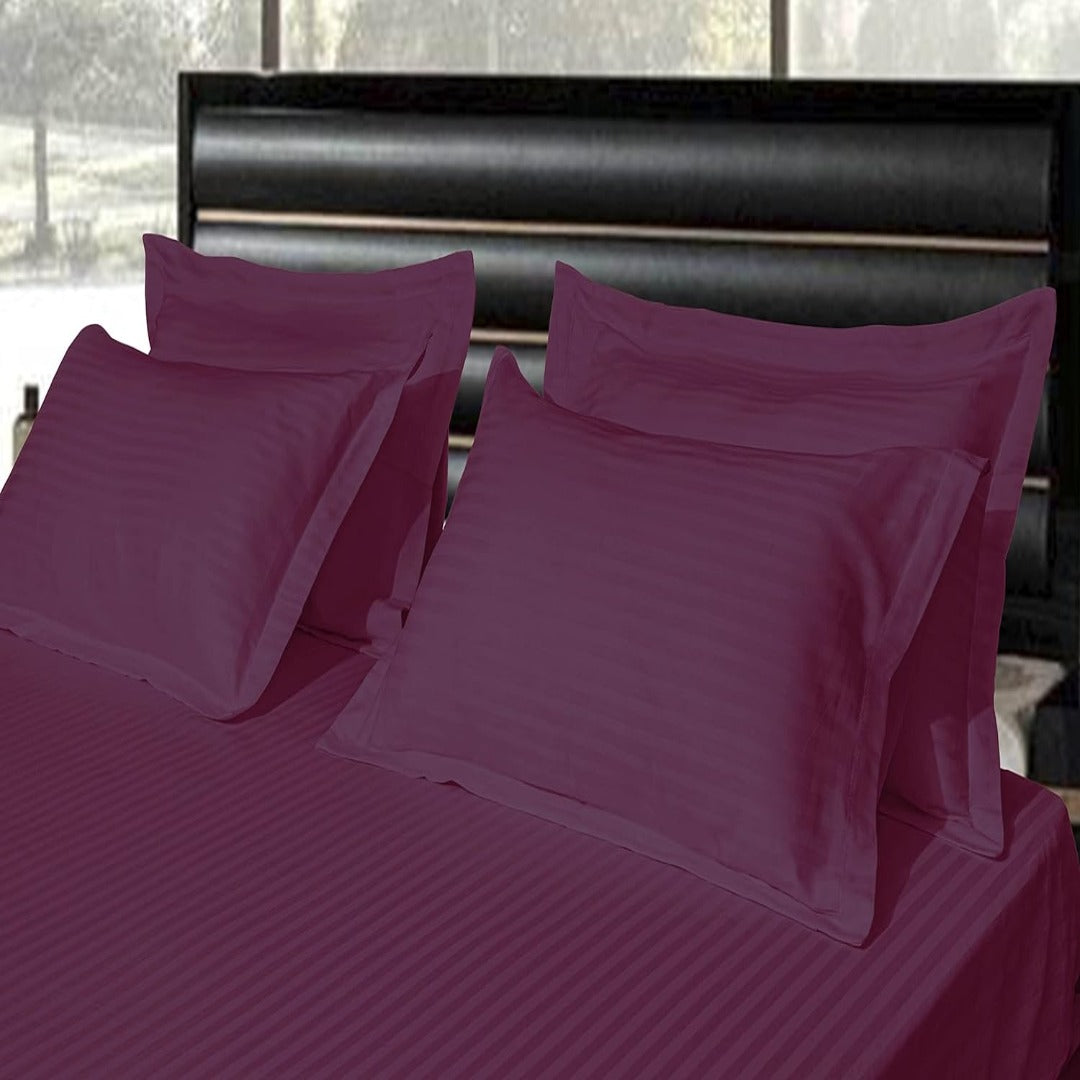 Pure Cotton Satin Stripe King Bedsheet - Wine