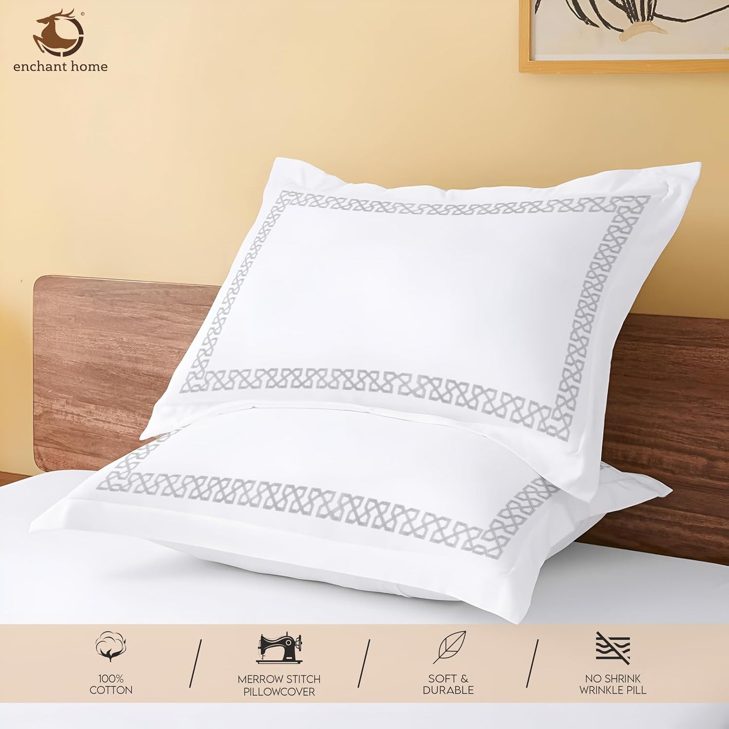 Pure Cotton 500 TC Premium Pillow Cover Set - Silver Loops