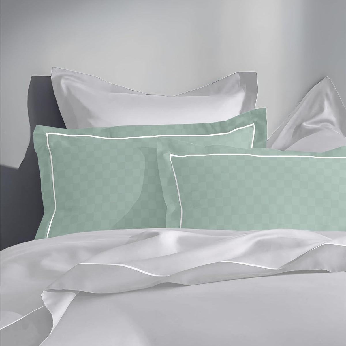 Pure cotton 300 TC checkered pillow cover set in olive