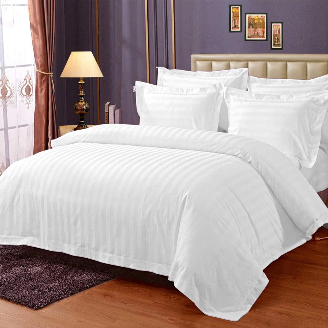 Pure Cotton Satin Stripe King Bedsheet - White