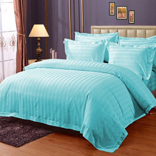 Pure Cotton Satin Stripe King Bedsheet - Aqua