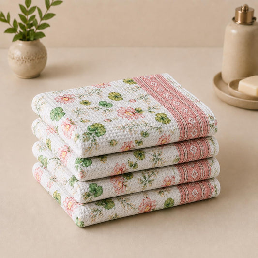 Pure Cotton Printed Waffle Hand Towel - Lotus Serene