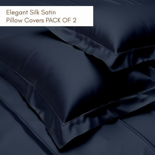 300 TC Art Silk Satin Pillow Cover Set - Navy Blue
