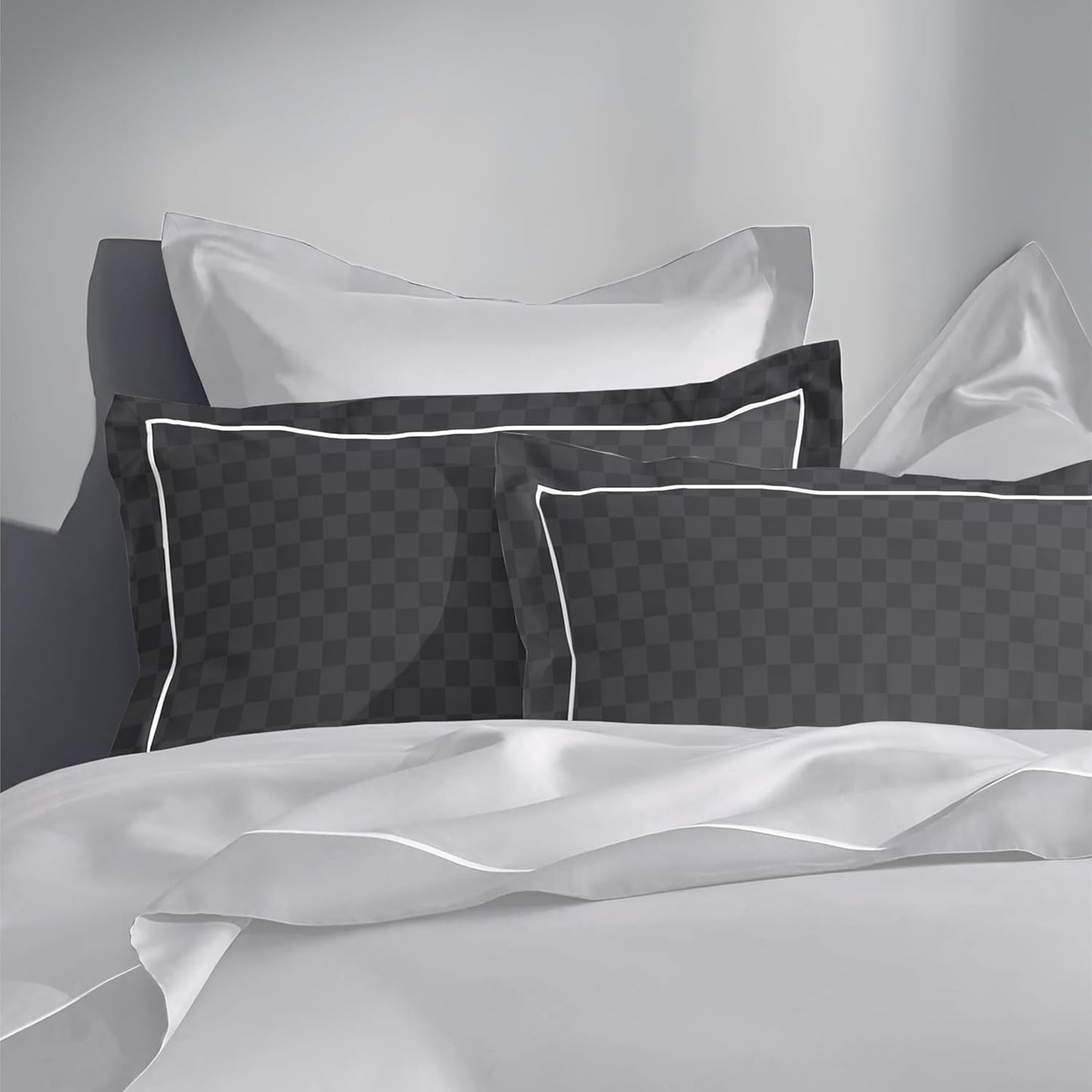Pure cotton 300 TC checkered pillow cover set in dark grey