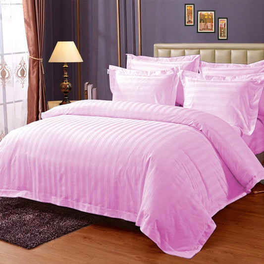 Pure Cotton Satin Stripe King Bedsheet - Pink