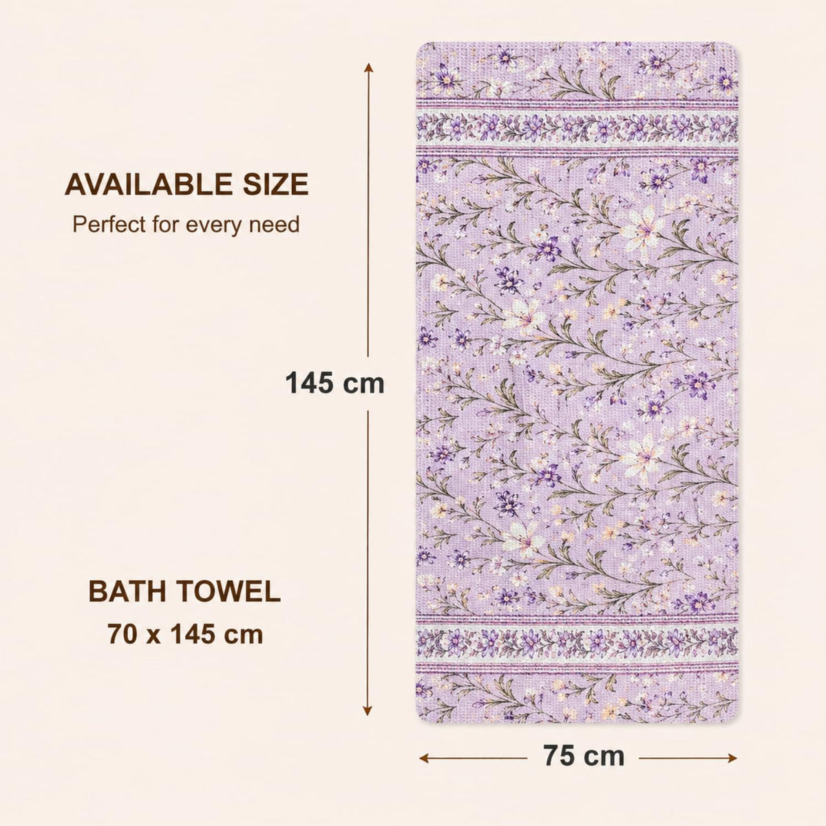 Pure Cotton Printed Waffle Bath Towel - Lilac Bloom