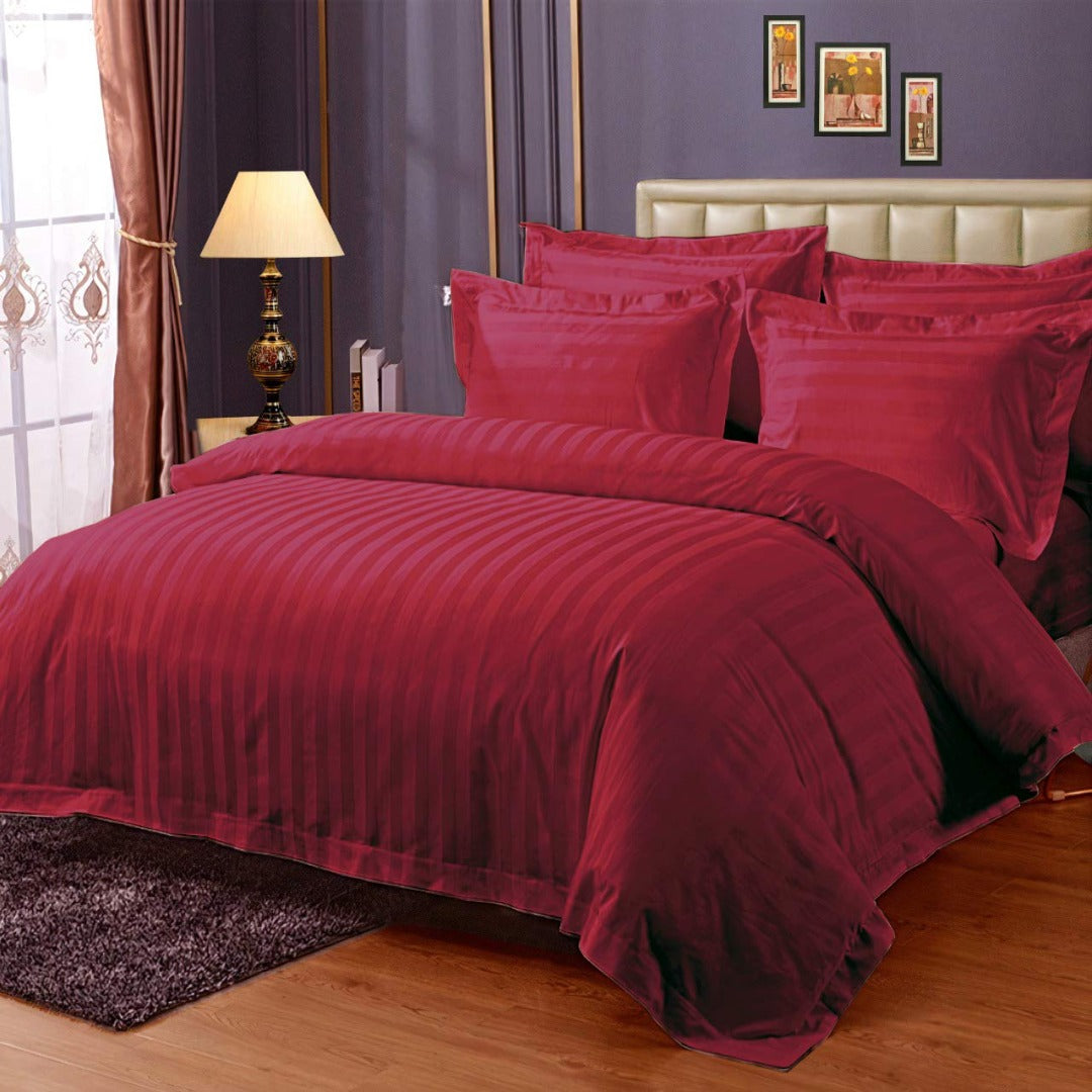 Pure Cotton Satin Stripe King Bedsheet - Maroon