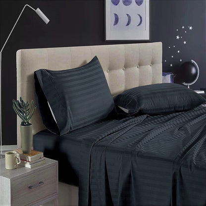 Pure Cotton Satin Stripe King Bedsheet - Dark Grey