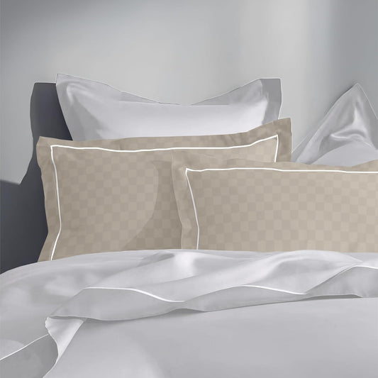 Pure Cotton 300 TC Checkered Pillow Cover Set - Beige
