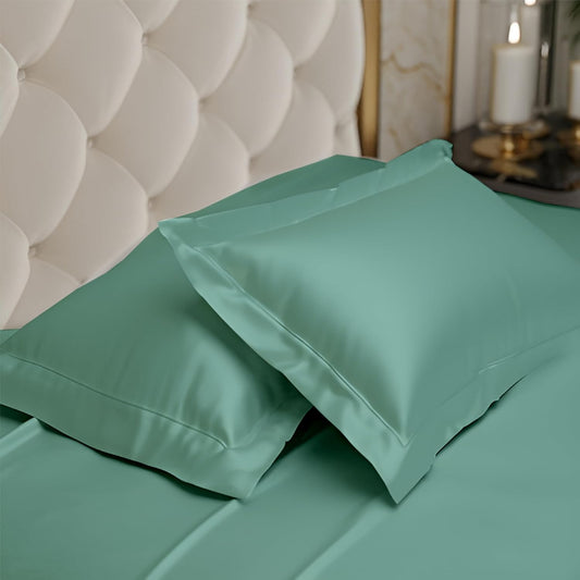 300 TC Art Silk Satin Pillow Cover Set - Aqua Blue