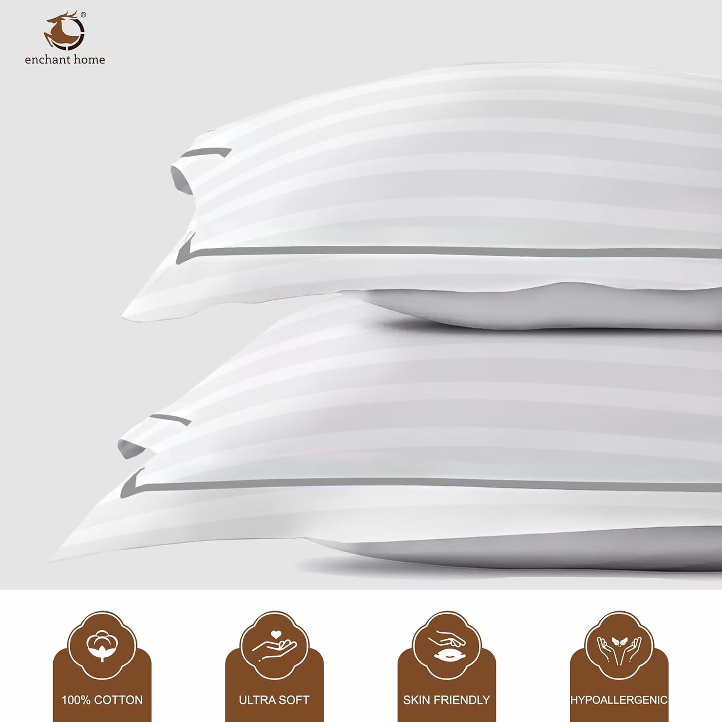 Pure Cotton 300 TC Striped Pillow Cover Set - White