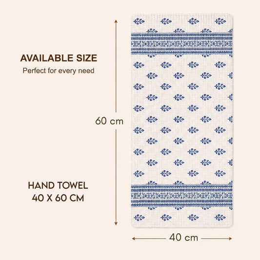 Pure Cotton Printed Waffle Hand Towel - Indigo Buti