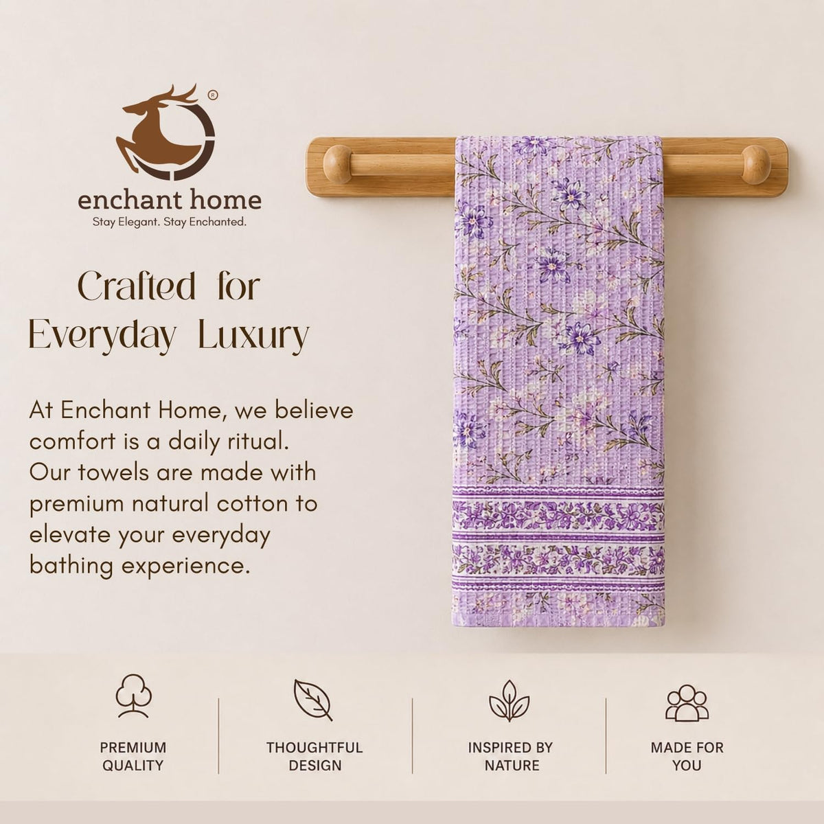 Pure Cotton Printed Waffle Hand Towel - Lilac Bloom