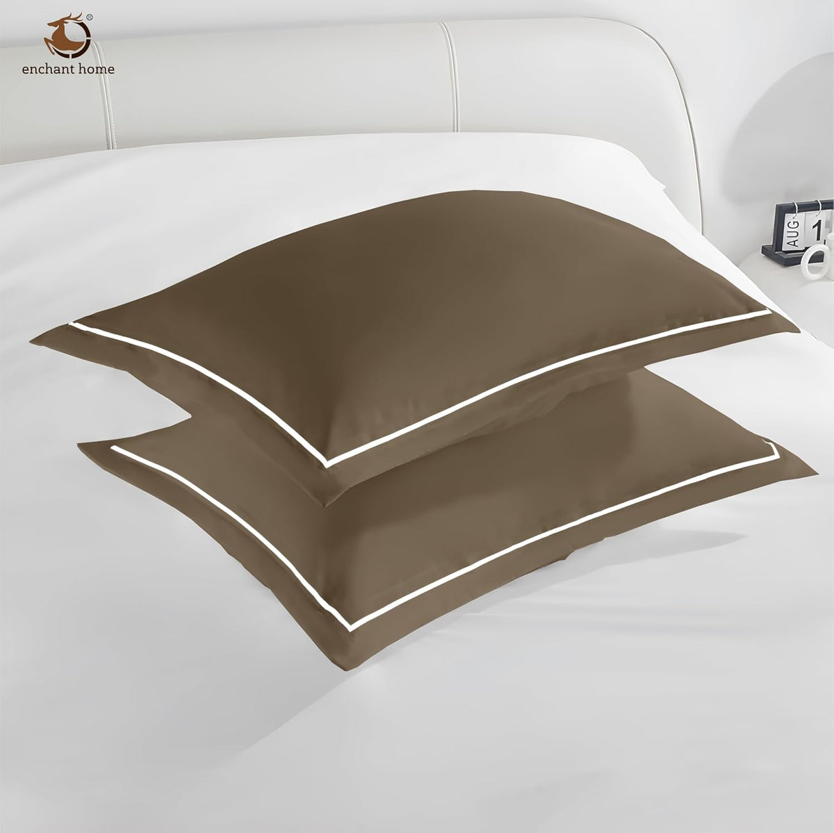 Pure Cotton 300 TC Solid Pillow Cover Set - Khaki