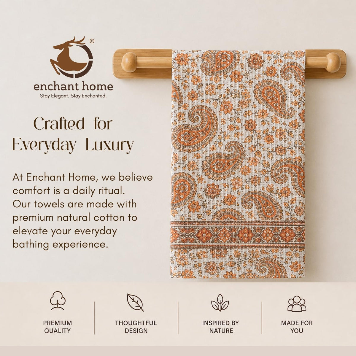 Pure Cotton Printed Waffle Hand Towel - Paisley Charm