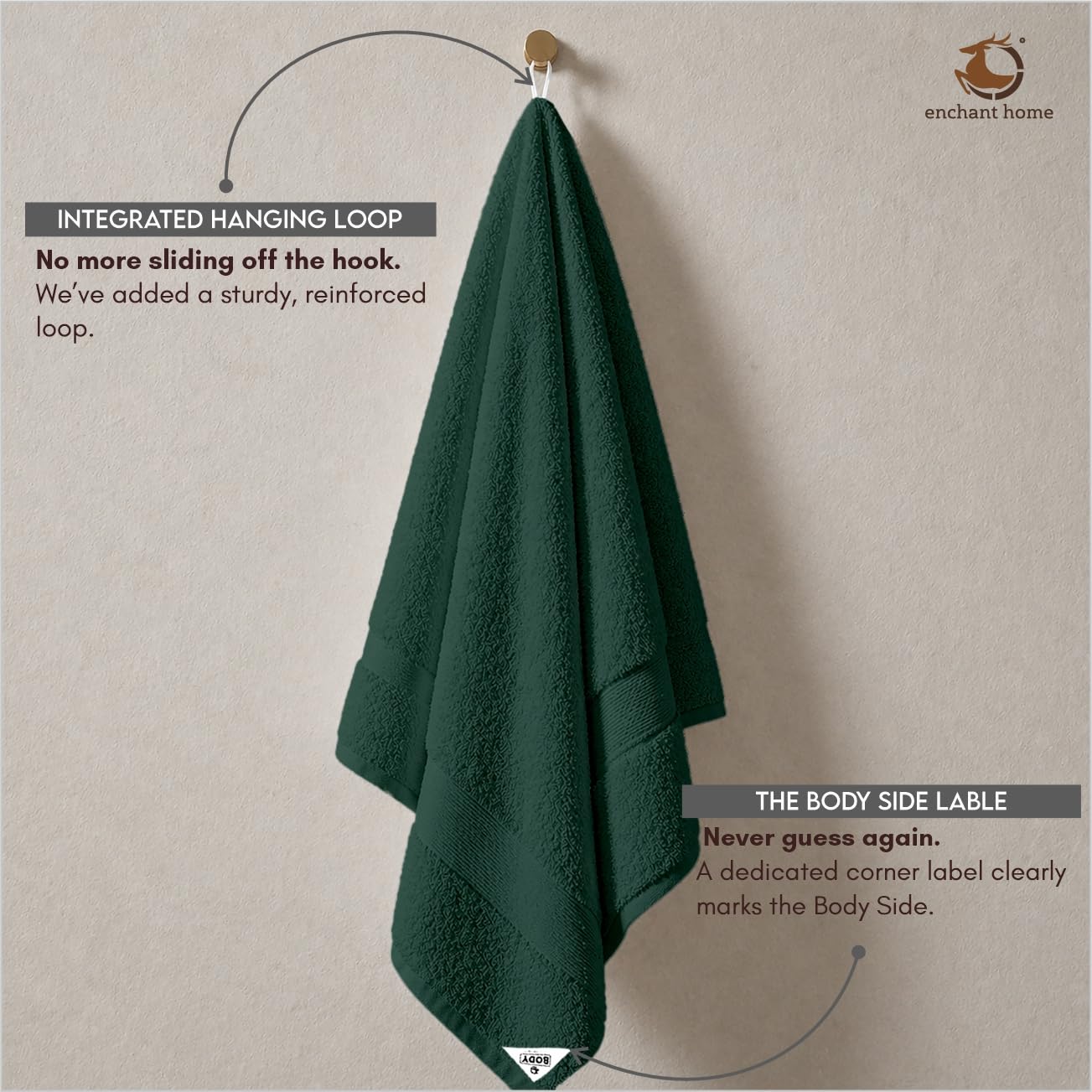 Pure Cotton Terry Bath Towel (29" x 59", Dark Green)
