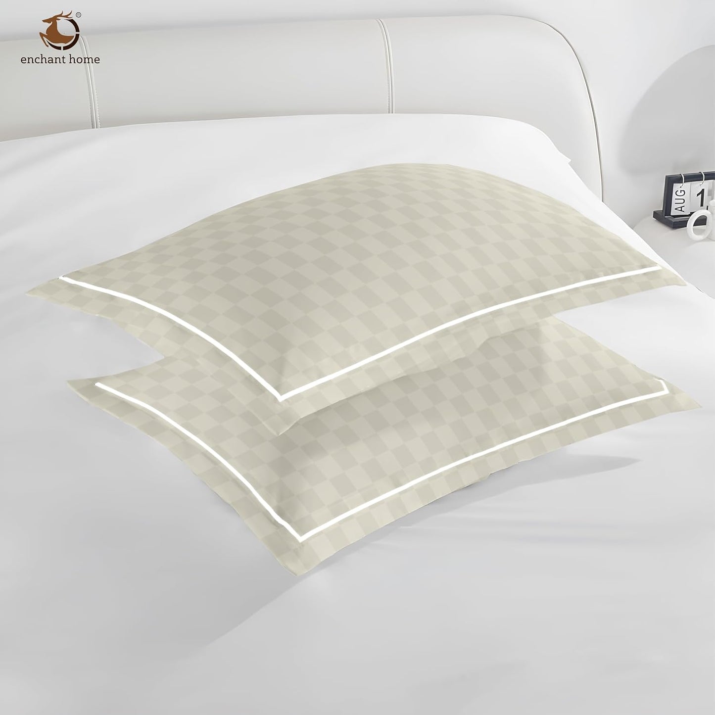 Pure Cotton 300 TC Checkered Pillow Cover Set - Ivory