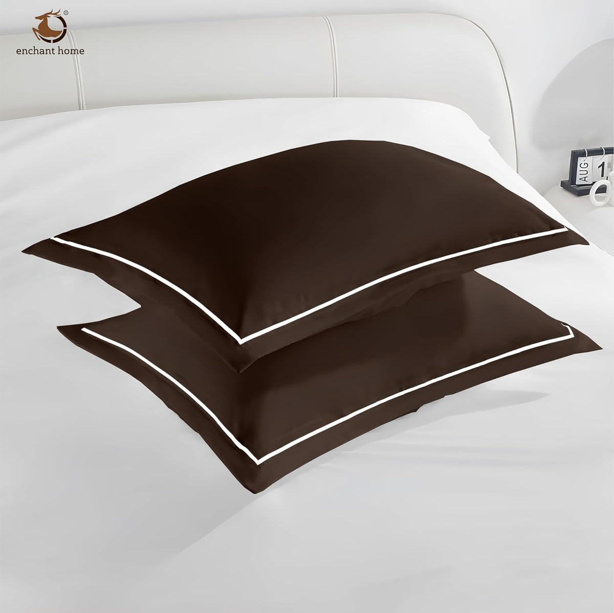 Pure Cotton 300 TC Solid Pillow Cover Set - Coffee