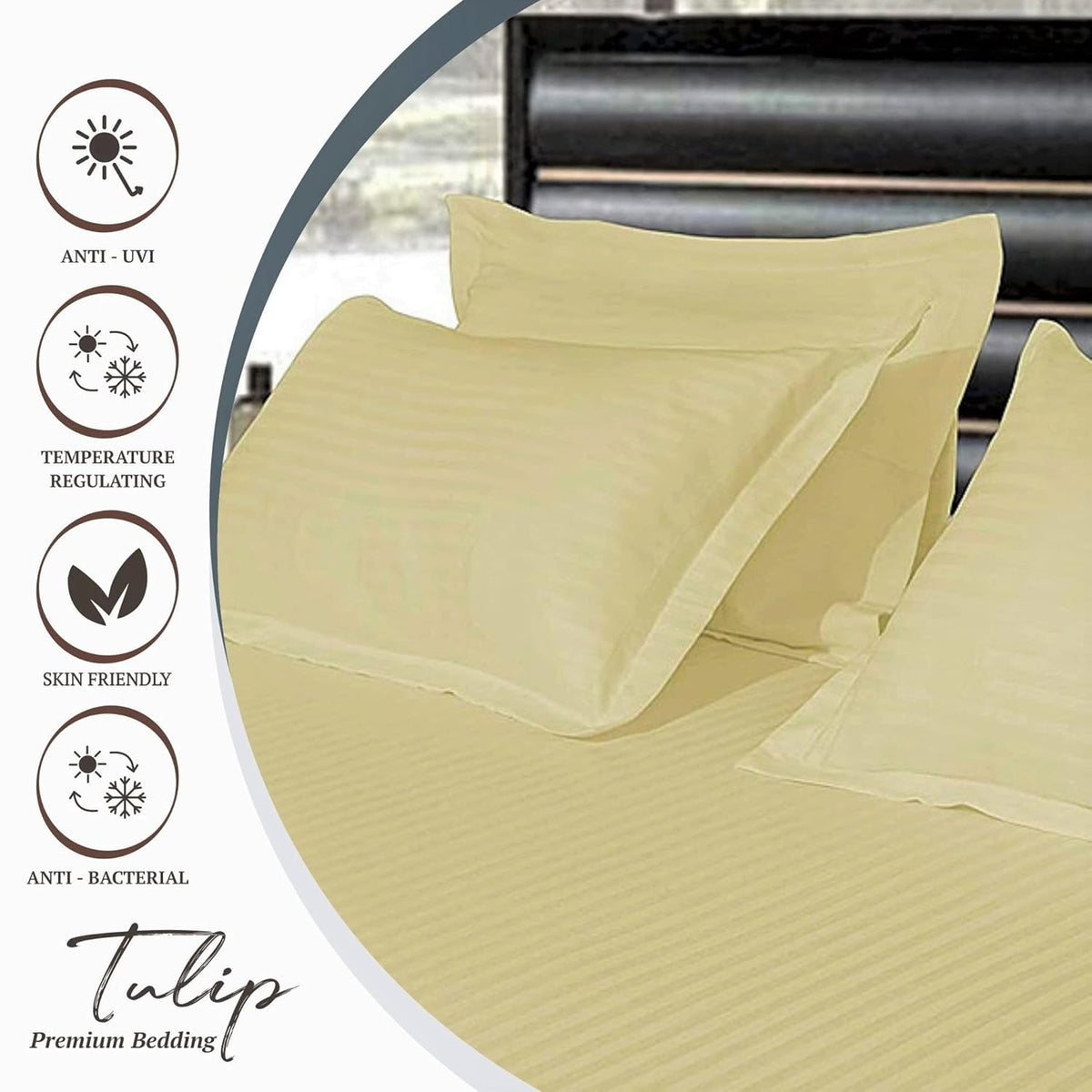 Pure Cotton Pillow Covers with Satin Stripe - Light Yellow