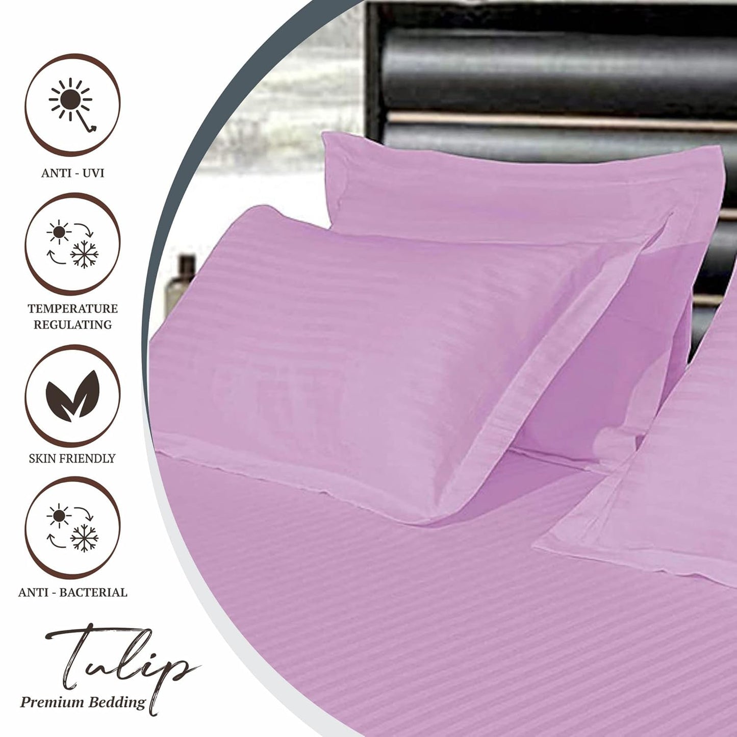 Pure Cotton Pillow Covers with Satin Stripe - Pink