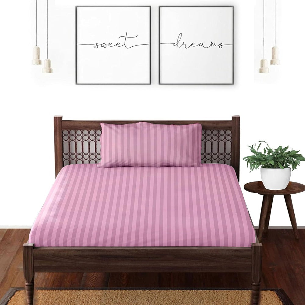 Satin striped pure cotton single bedsheet in pink