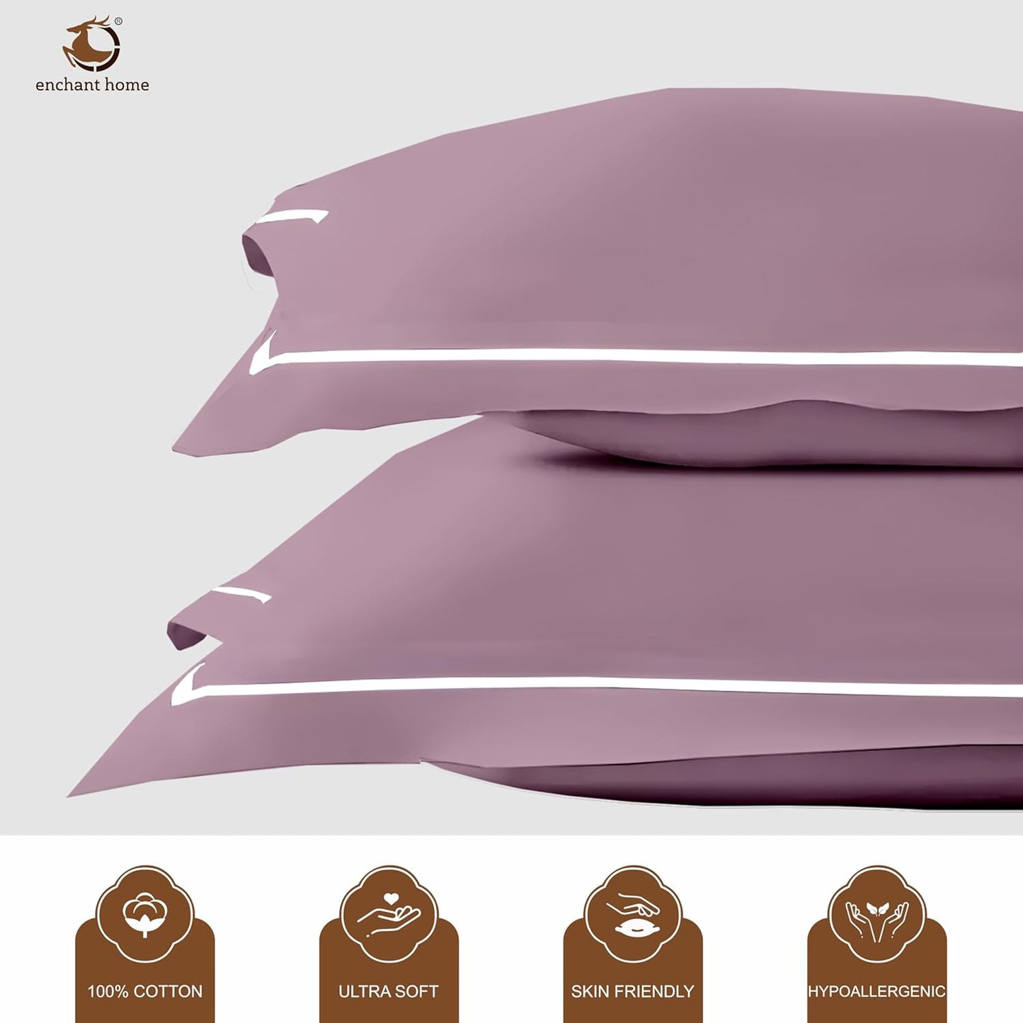 Pure Cotton 300 TC Solid Pillow Cover Set - Cameo Rose