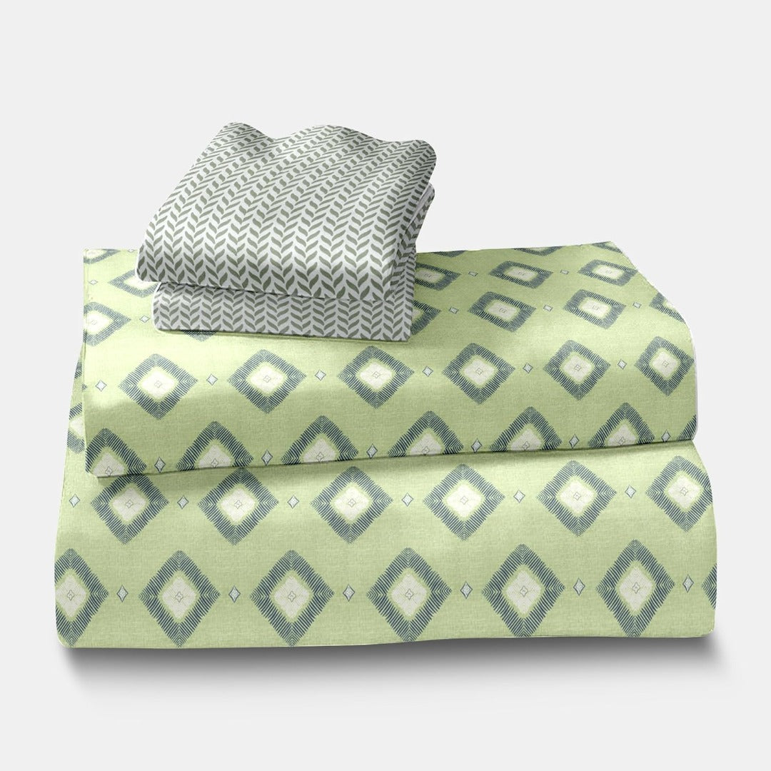 Customizable Blossom Glace Cotton Printed Bedsheet - Green