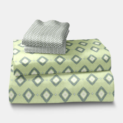 Blossom Glace Cotton Printed Double Bedsheet - Green
