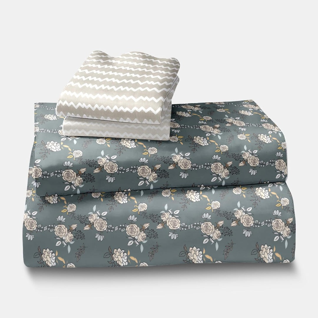 Grey geometric glace cotton bedsheet print close-up