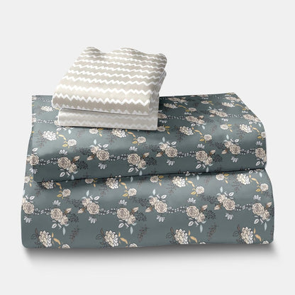 Grey geometric glace cotton bedsheet print close-up