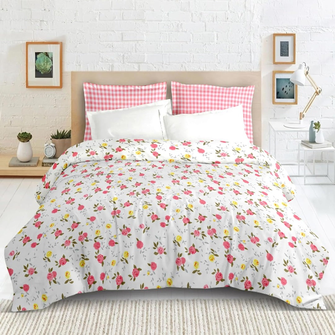 Blossom glace cotton printed double bedsheet in red print