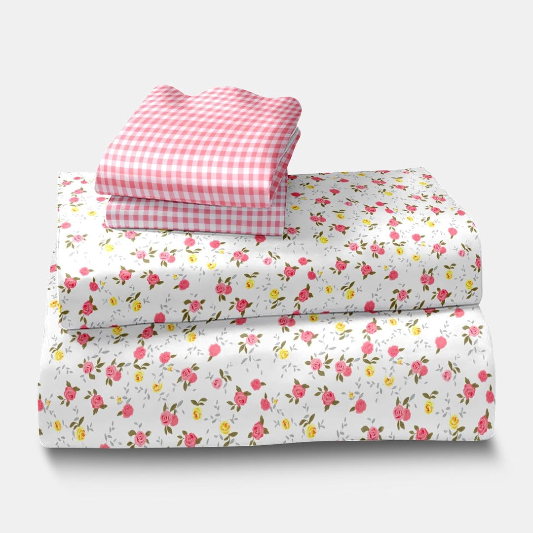 Blossom Glace Cotton Printed Double Bedsheet - Red