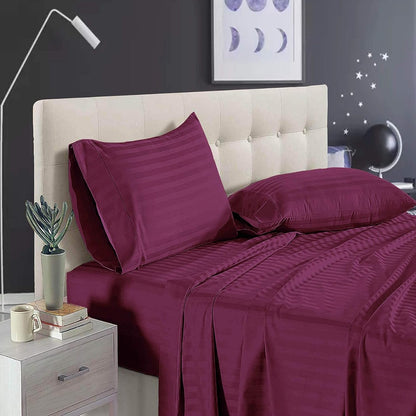 Pure Cotton Satin Stripe King Bedsheet - Wine