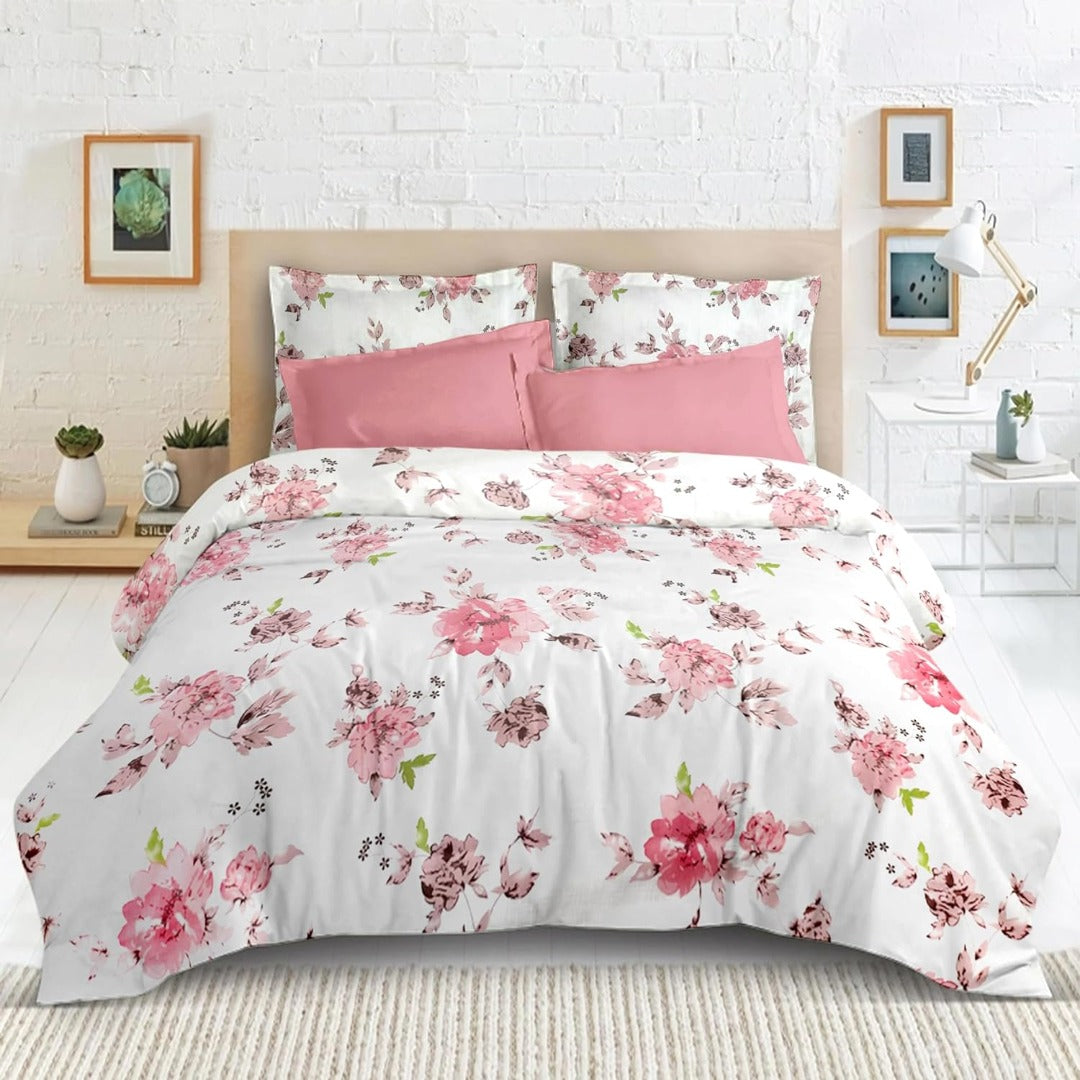 Satin Glory pure cotton double bedsheet in pink blossom print