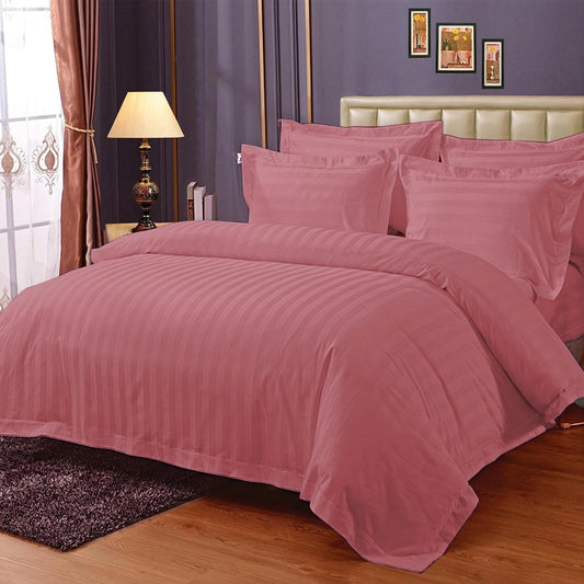 Pure Cotton Satin Stripe King Bedsheet - Rose Pink