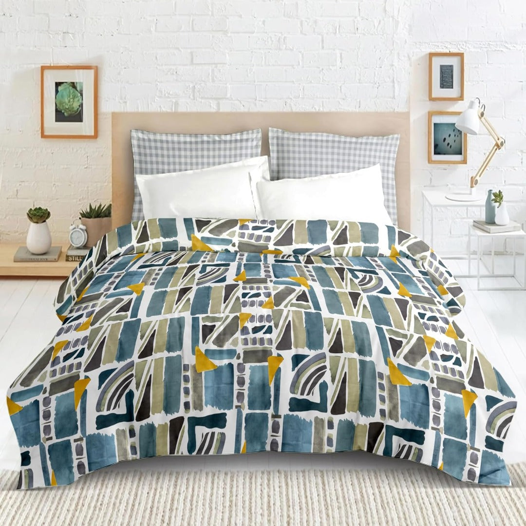 Blossom glace cotton printed double bedsheet in multicolor geometric print
