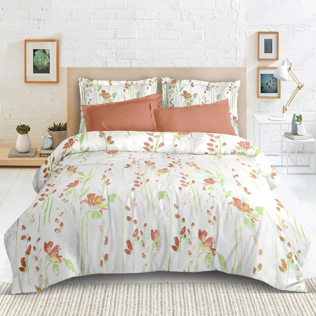Satin Glory pure cotton double bedsheet in dark red print