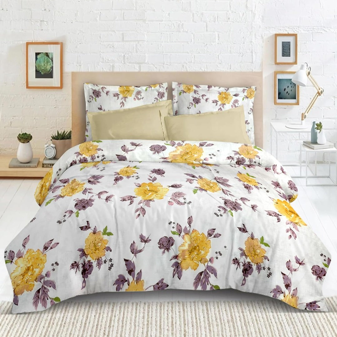 Satin Glory 200 TC pure cotton double bedsheet in yellow blossom print