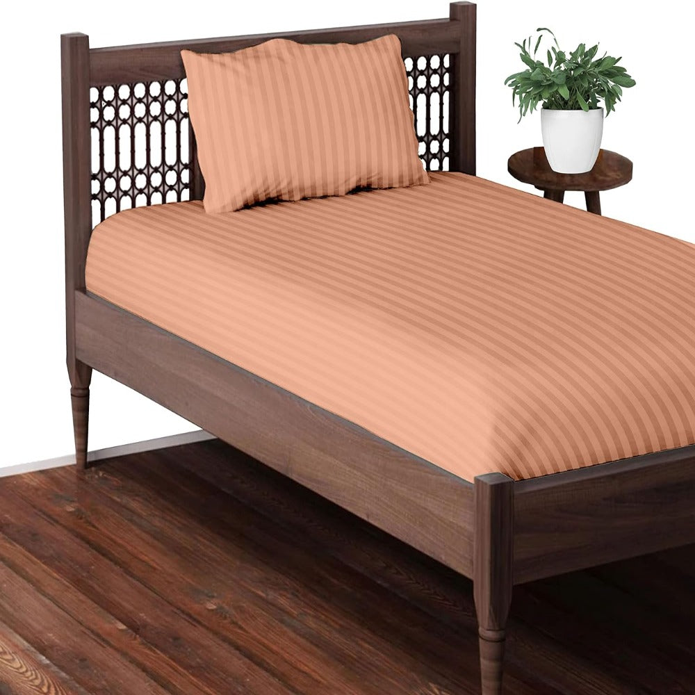 Satin Striped Single Bedsheet - Light Orange