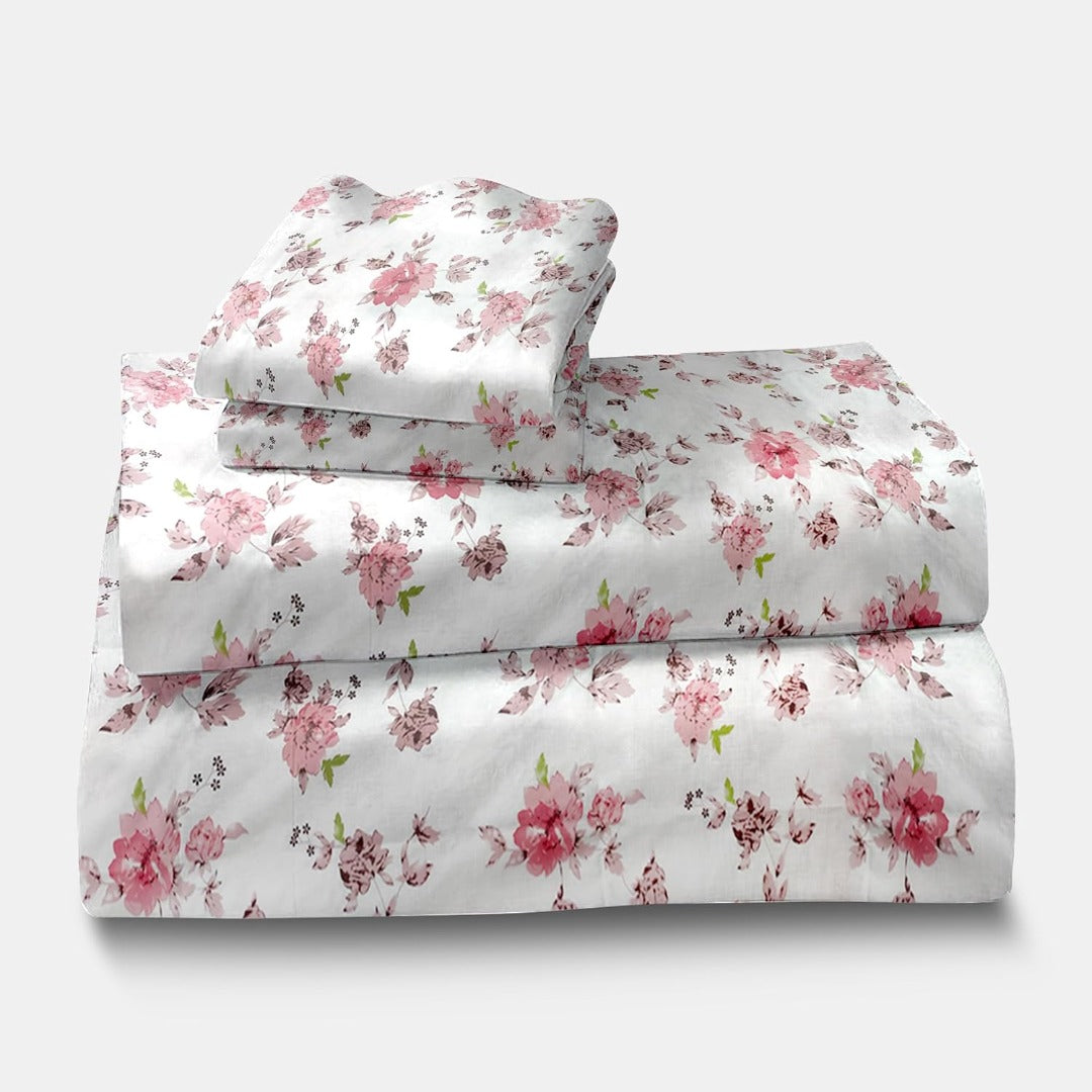 Satin Glory Pure Cotton Double Bedsheet - Pink Blossom