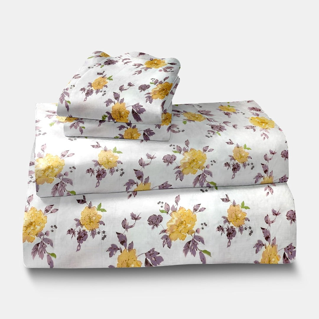 Satin Glory 200 TC Pure Cotton Double Bedsheet - Yellow
