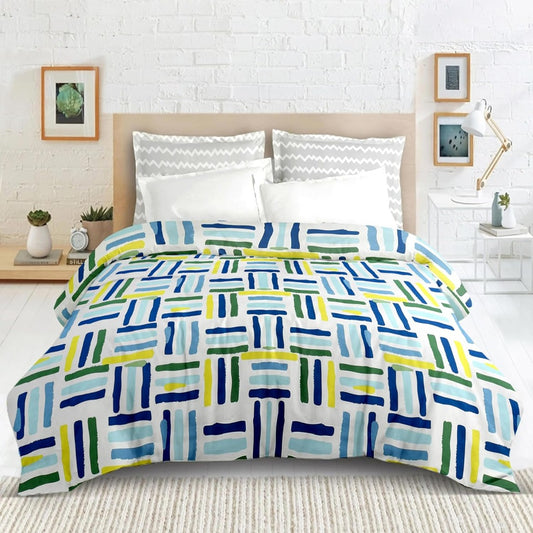 Blossom Glace Cotton Printed Double Bedsheet - Green Blue