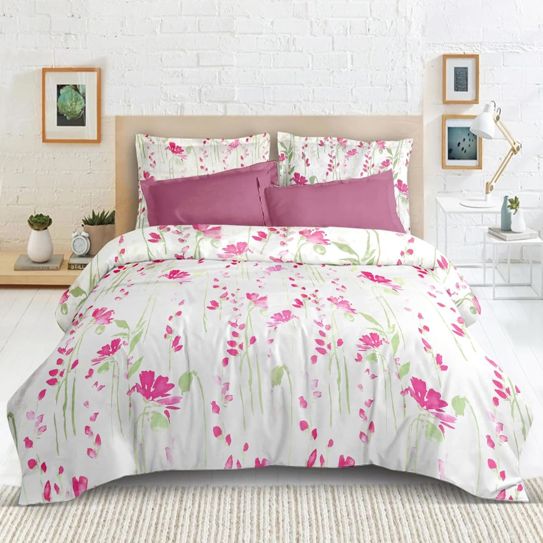 Satin Glory pure cotton double bedsheet in pastel pink print