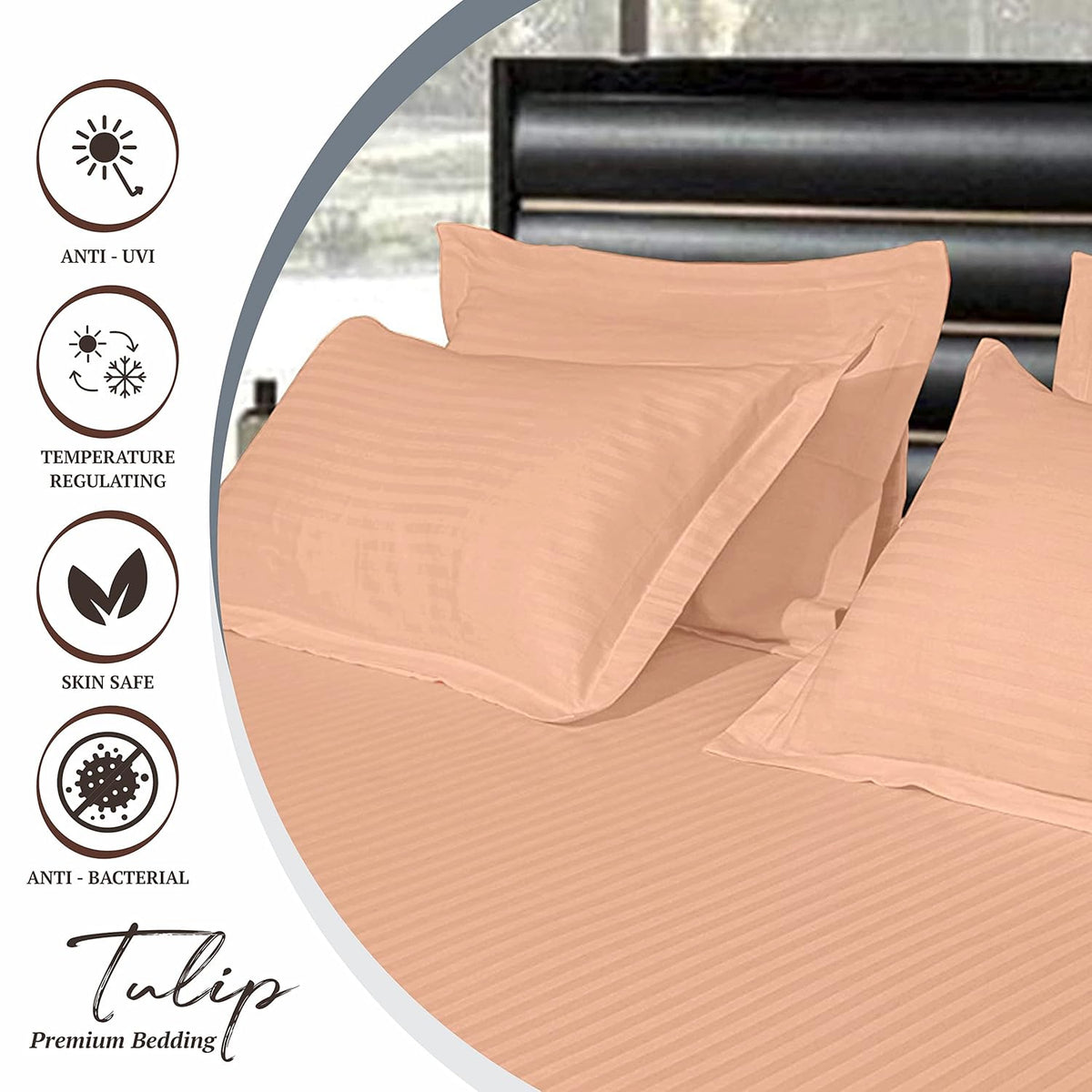 Pure Cotton Pillow Covers with Satin Stripe - Orange