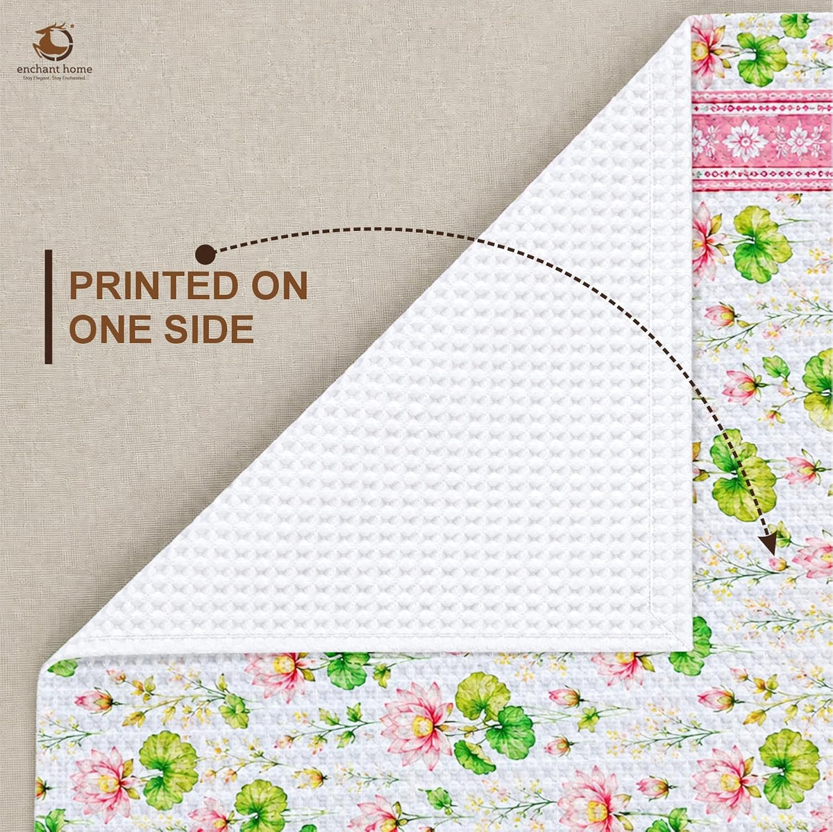 Pure Cotton Printed Waffle Hand Towel - Lotus Serene