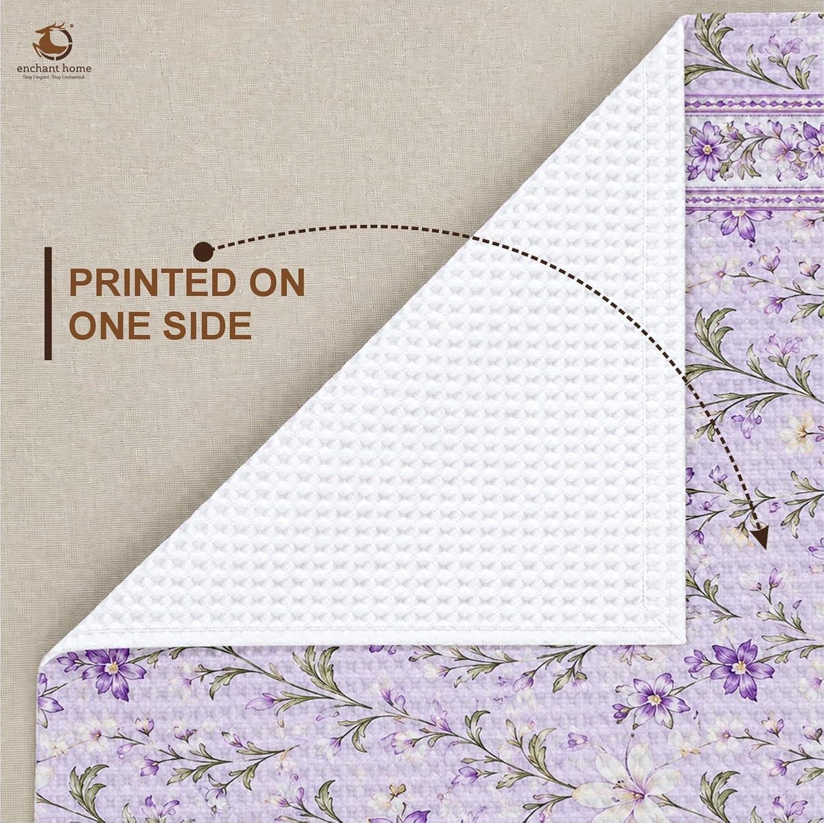 Pure Cotton Printed Waffle Hand Towel - Lilac Bloom