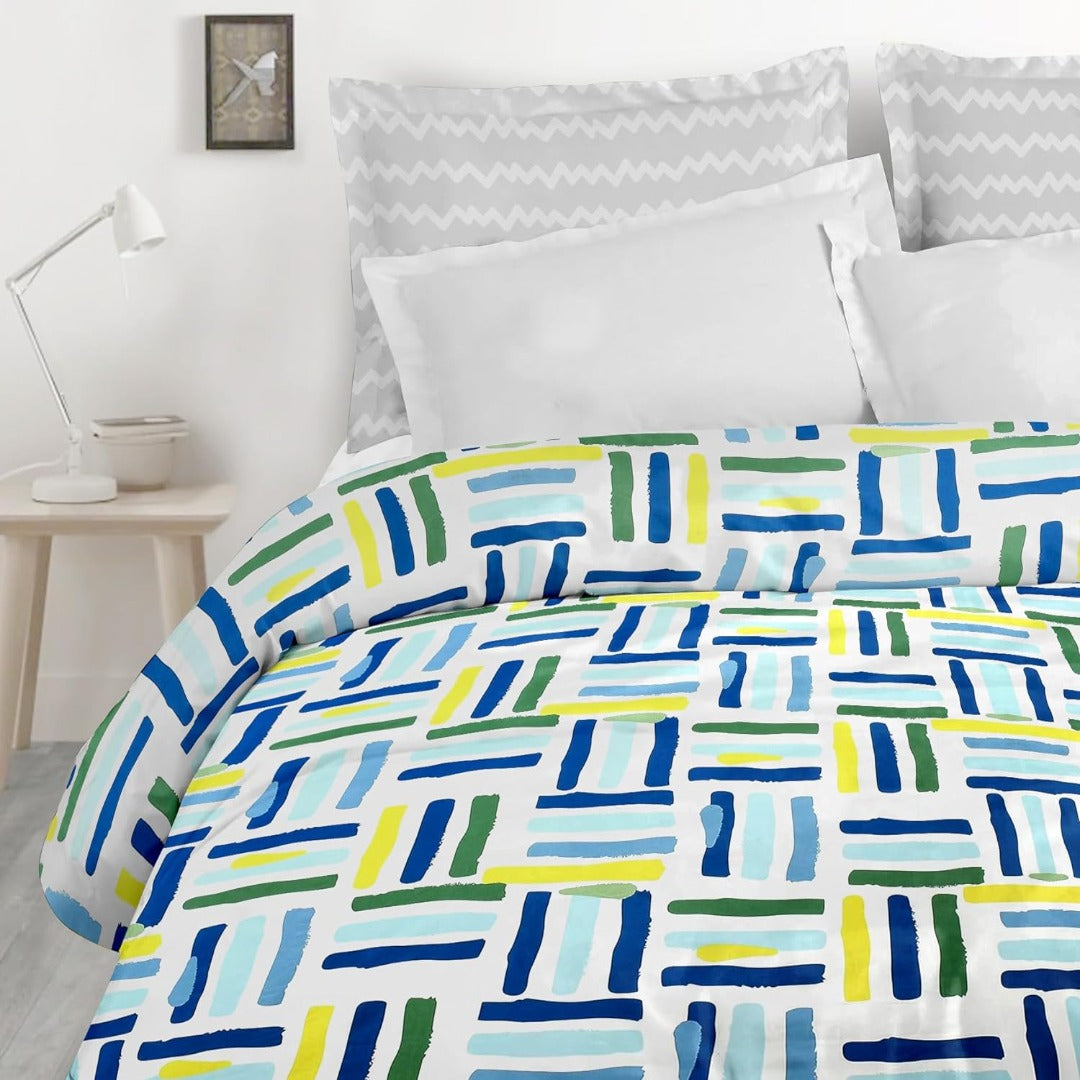 Green blue geometric glace cotton double bedsheet with 2 pillow covers – view 2