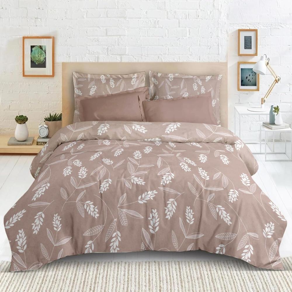 Satin Glory pure cotton double bedsheet in leafy brown print